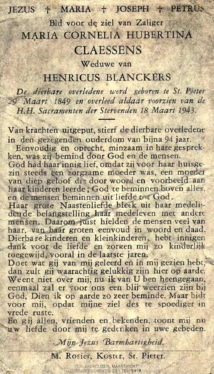 Bidprentje Maria Cornelia Hubertina Claessens (2).