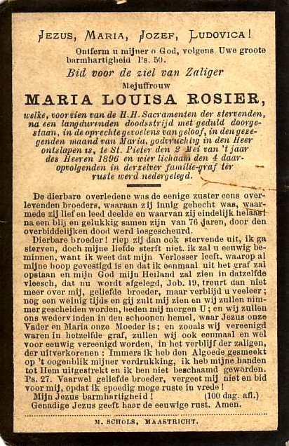 Bidprentje Maria Louisa Rosier.