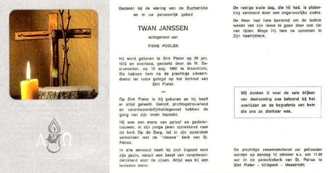 Bidprentje Twan Janssen.